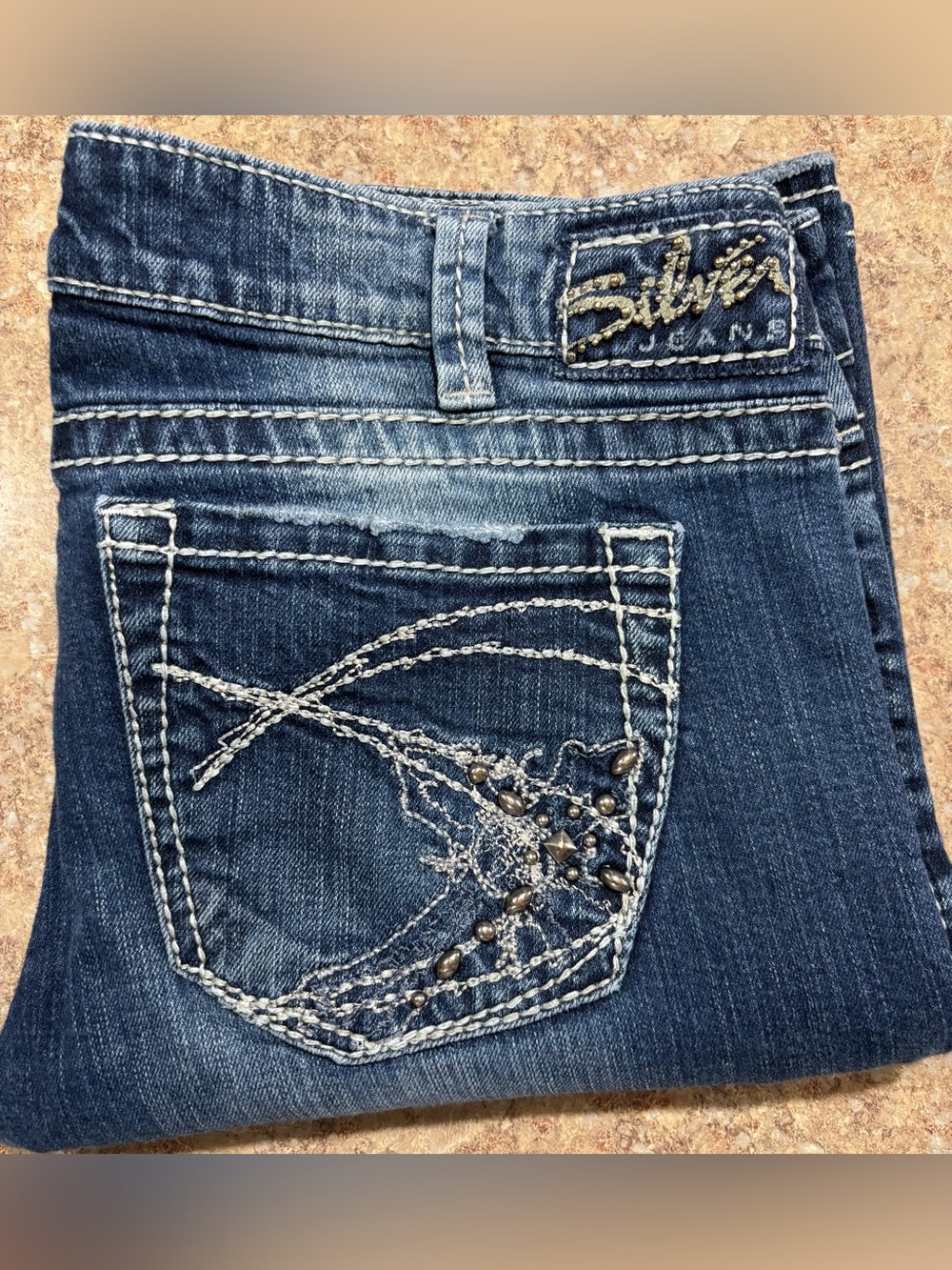Silver Jeans Women's Dark Indigo Embellished Pocket Bootcut Jeans